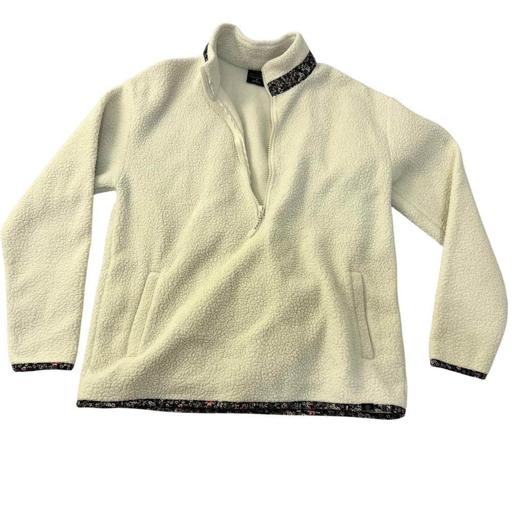 Balance Collection Outdoor Sherpa Fleece Quarter Zip Floral Trim Cream BO002581